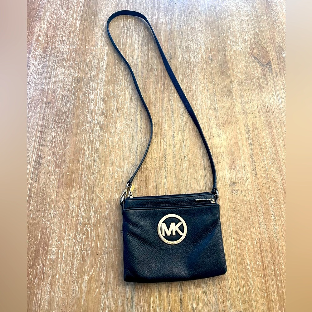 Michael Kors MK Gold Logo Small Crossbody Wallet Purse